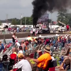 Jacked Up Semi puller blows engine out of the frame.