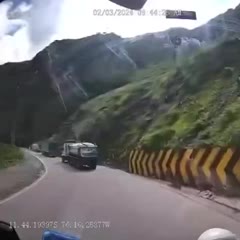 Boulders falling onto a traveled road in San Mateo, Peru.
