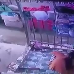 Woman pretends to wash dishes to hide from the police